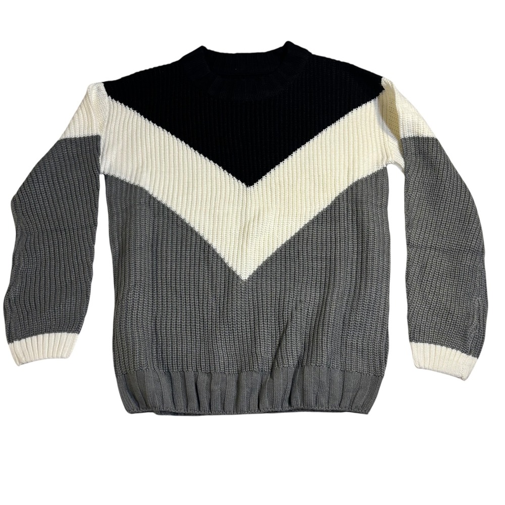 Chevron Knit Sweater Pullover Long Sleeve Color Block Winter Warm Top Small‎